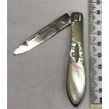 B'HAM SILVER & M.O.P FRUIT KNIFE 1891
