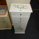 NARROW MODERN JEWELLERY CASKET WITH CONCEALED DRAWERS & DECORATIVE PAINT WORK