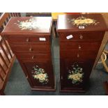 PAIR OF DARK WOOD JEWELLERY CABINETS WITH CONCEALED DRAWERS & PAINTED DECORATION