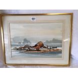 PAIR OF WATERCOLOURS OF FIGURES FISHING AT THE COAST, BOTH INDISTINCTLY SIGNED