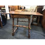 CARVED SMALL OAK DROP FLAP TABLE WITH SMALL CARVED STOOL