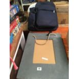 BLUE CANVAS BACKPACK PICNIC HAMPER WITH PART CONTENTS & A SLATE PICTURE FRAME