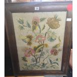 VINTAGE OAK FRAMED EMBROIDERED FIRE SCREEN WITH FLORAL DESIGN