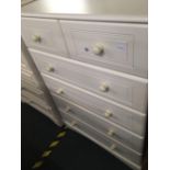 CREAM COLOURED MELAMINE CHEST OF 3 LONG & 2 SHORT DRAWERS - 33'' WIDE