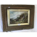 J RAYMOND. FIGURES BEFORE A COTTAGE IN A RURAL LANDSCAPE, SIGNED OIL PAINTING