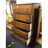 NARROW OAK CHEST OF 5 DRAWERS