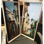 PAIR OF NARROW FRAMED MEDITERRANEAN OIL SCENE PAINTINGS