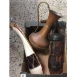 COPPER JUG, A HOOKAH, ETHNIC TREEN FACE