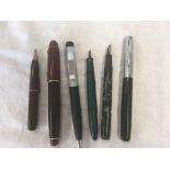 BOX OF MISC PENS & PENCILS INCL; A SILVER COLOURED PARKER PEN