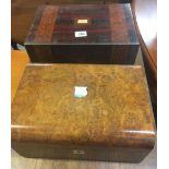 BURR WALNUT BOX WITH M.O.P CARTOUCHE & DARK MAHOGANY MARQUETRY BOX - A/F