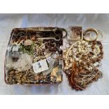TIN WITH LARGE QTY OF COSTUME JEWELLERY, NECKLACES, BANGLES BROOCHES