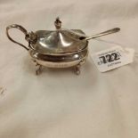 A SILVER MUSTARD POT WITH B.G.L - B'HAM