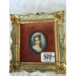 OVAL PORTRAIT OF LADY IN A DECORATIVE GILT FRAME, INDISTINCTLY SIGNED