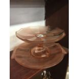 ART DECO ORANGE GLASS CAKE STAND & PLATE