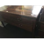 INLAID MAHOGANY DRESSING TABLE (NO MIRROR) 3 DRAWERS ON PILLAR LEGS