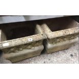 2 DECORATED SQUARE CONCRETE PLANTERS - 16'' SQUARE