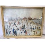 AN L.S LOWRY COLOUR PRINT OF A SEASIDE SCENE