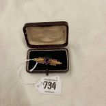 ANTIQUE BAR BROOCH SET WITH HEART SHAPED AMETHYST SET IN GOLD (BOXED)