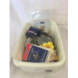 TUB OF PIN & LAPEL BADGES, A DEVON CONSTABULARY GEORGE VI CAP BADGE