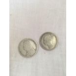 TWO VICTORIAN SILVER ONE SHILLINGS 1884 & 1891
