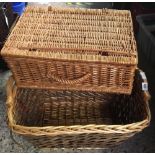 4 VARIOUS WICKER LOG BASKETS & PICNIC HAMPER