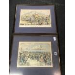 TWO HAND-COLOURED FRAMED 19TH CENTURY PRINTS BY JOHN LEECH 21 ¼'' X 17 ¼'' ONE MISSING GLASS