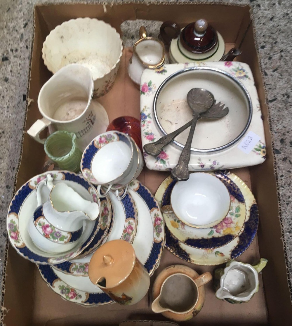 CARTON OF VINTAGE CHINA INCL; SALAD BOWL & SERVERS ETC