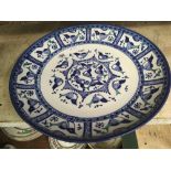 LARGE BLUE & WHITE CHARGER, DECORATED WITH BIRDS - APPROX 16'' DIA
