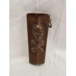 UNUSUAL ART DECO COPPER SKULL & CROSSBONES MATCH HOLDER & STRIKER