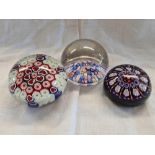 3 BACCARAT MILLIEFIORI STYLE PAPER WEIGHTS