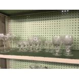 SHELF OF WINE GLASSES & SHERRY GLASSES ETC
