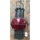VINTAGE MARITIME LANTERN WITH RED GLASS GLOBE