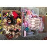 CARTON OF VARIOUS MALE & FEMALE DOLLS & 2 CARTONS OF DOLLS FURNITURE & CLOTHING