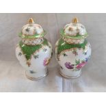 2 FLORAL LIDDED VASES BY DRESDEN