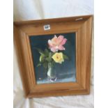 OIL PAINTING ON CANVAS OF A STILL LIFE VASE OF ROSES SIGNED WITH INITIALS CC