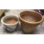 2 GLAZED POTTERY PLANTERS - 1 X 12'' & 1 X 8''