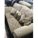 CREAM PATTERNED 2 SEATER SETTEE & MATCHING FOOT STOOL