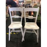 PAIR OF WHITE PAINTED DINING OR BEDROOM CHAIRS WITH TURNED LEGS