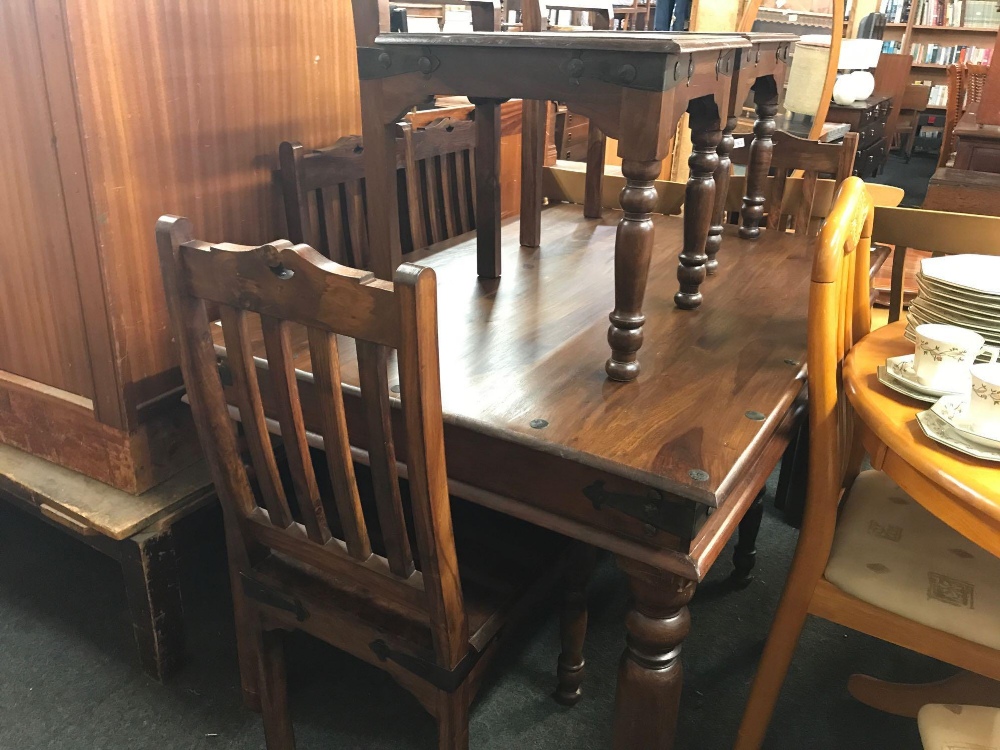 DARK MEXICAN PINE KITCHEN TABLE & 6 CHAIRS