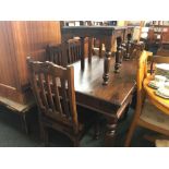 DARK MEXICAN PINE KITCHEN TABLE & 6 CHAIRS