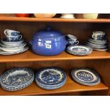 2 SHELVES OF BLUE & WHITE CHINAWARE