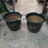 2 DECORATED GLAZED POTTERY PLANTERS