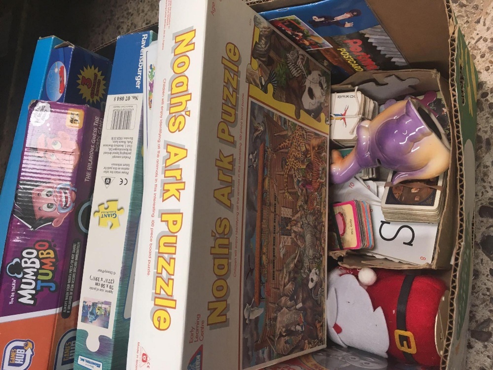 CARTON OF VARIOUS TOYS,DVDS, PUZZLES ETC