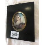 MINIATURE PORTRAIT OF A GENTLEMAN, 18TH C IN A BLACK LACQUER FRAME, (PRINT)