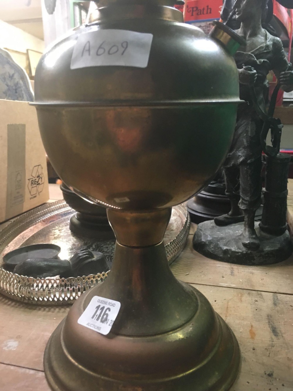 2 BRASS OIL LAMPS WITH CHIMNEY'S - ONE WITH SHADE ETC - Image 3 of 4