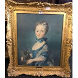 GILT FRAMED PICTURE OF A GIRL WITH A KITTEN BY J.B PERRONNEAU