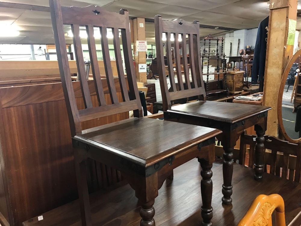 DARK MEXICAN PINE KITCHEN TABLE & 6 CHAIRS - Image 2 of 2