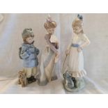 2 NAO FIGURES BY LLADRO, ONE OF A GIRL WITH BACKPACK THE OTHER A GIRL WITH A HOOP & DOG & ONE OF A