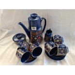 VINTAGE WINTERLING BAVARIA SCHWARZENBACH 15 PIECE COFFEE SET IN DARK BLUE WITH FLORAL PATTERN