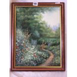 OIL PAINTING ON CANVAS OF SUMMER GARDEN AND LANDSCAPE SIGNED MARTEN